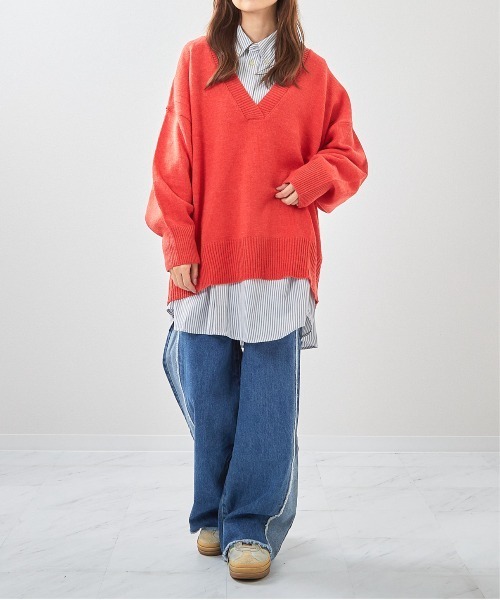 sunny branch（サニーブランチ）の「★畦編み深Vネックニット★（ニット/セーター・レディース・ベージュ/チャコールグレー/グレー/オレンジ/ブルー・FREE）」の5枚目の写真