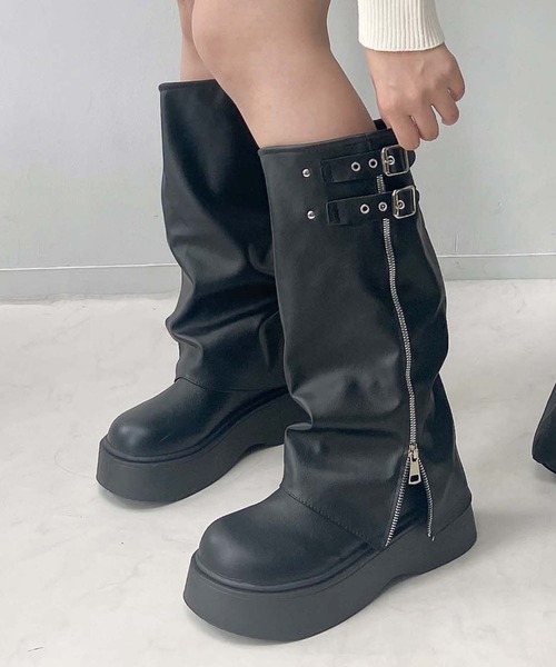 ベルト付き 厚底 ルーズカバーブーツ（ブーツ）｜AS KNOW AS plus