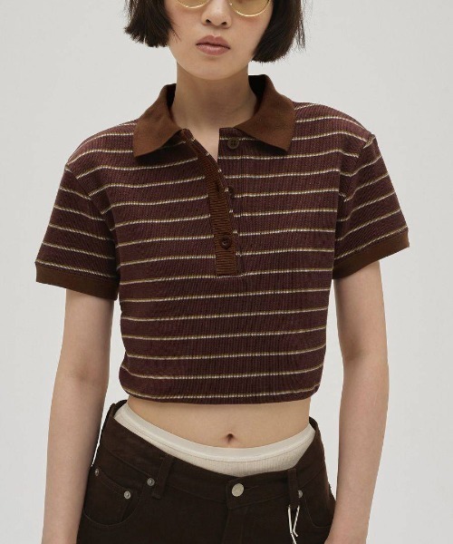TODAYFUL(トゥデイフル)の「TODAYFUL Border Polo Tops ボーダーポロトップス/12610606(ポロシャツ・レディース・チャコールグレー/チョコ・ONE SIZE)」の1枚目の写真