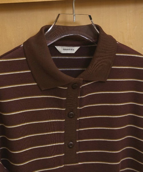 TODAYFUL(トゥデイフル)の「TODAYFUL Border Polo Tops ボーダーポロトップス/12610606(ポロシャツ・レディース・チャコールグレー/チョコ・ONE SIZE)」の12枚目の写真