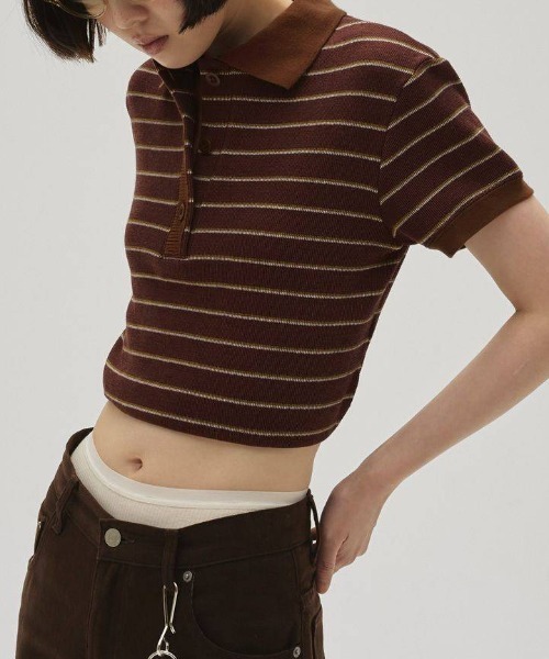 TODAYFUL(トゥデイフル)の「TODAYFUL Border Polo Tops ボーダーポロトップス/12610606(ポロシャツ・レディース・チャコールグレー/チョコ・ONE SIZE)」の6枚目の写真