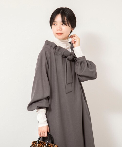 NOLLEY’S（ノーリーズ）の「ウォッシャブル2WAYリボンギャザーワンピース（ワンピース・レディース・グレー/ネイビー・38）」の12枚目の写真