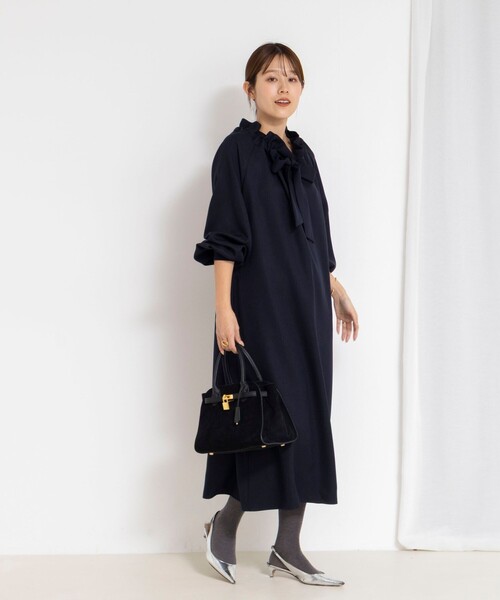 NOLLEY’S（ノーリーズ）の「ウォッシャブル2WAYリボンギャザーワンピース（ワンピース・レディース・グレー/ネイビー・38）」の21枚目の写真