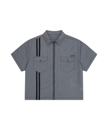 2-Lined Zip-Up Half Shirts (Gray)