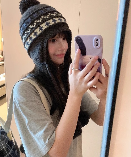 UP START（アップスタート）の「【LAMPOON】ノルディックポンポンビーニー（ニットキャップ/ビーニー・レディース・ホワイト/ブラウン/ブラック・FREE）」の6枚目の写真