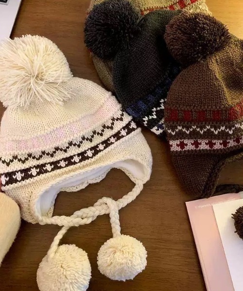 UP START（アップスタート）の「【LAMPOON】ノルディックポンポンビーニー（ニットキャップ/ビーニー・レディース・ホワイト/ブラウン/ブラック・FREE）」の7枚目の写真