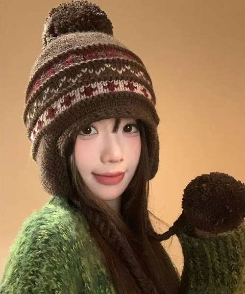 UP START（アップスタート）の「【LAMPOON】ノルディックポンポンビーニー（ニットキャップ/ビーニー・レディース・ホワイト/ブラウン/ブラック・FREE）」の9枚目の写真