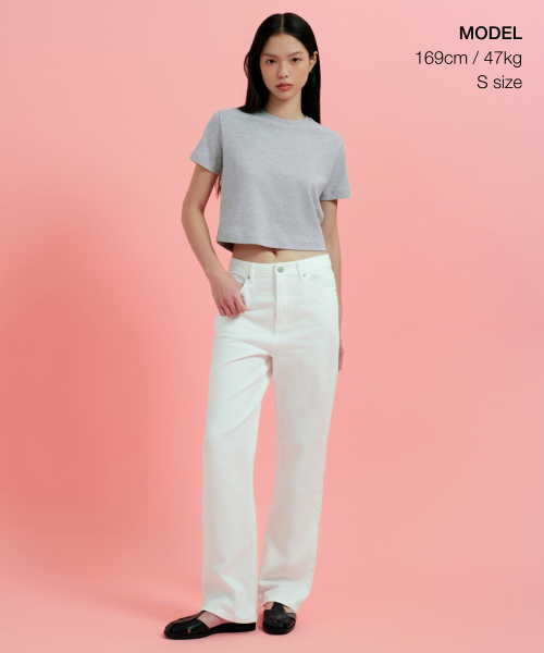 MUSINSA STANDARD WOMAN（ムシンサスタンダードウーマン）の「ウィメンズクルーネッククロップTシャツ[ミディアムグレー]（Tシャツ/カットソー・レディース・その他・SMALL/MEDIUM/LARGE/X-SMALL）」の2枚目の写真