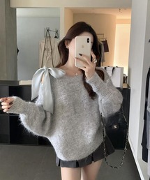 nonomi（ノノミ）の「ショルダーリボンふわふわ起毛ニットプルオーバー（ニット/セーター）」