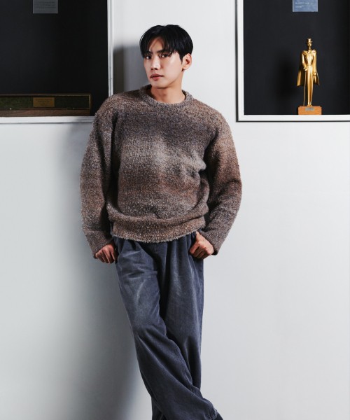 NODU（ノードユー）の「NPN グラデーションブークルツートン配色ストライプラウンドネック長袖ニット[ブラウン]（ニット/セーター・メンズ・その他・MEDIUM/LARGE）」の2枚目の写真