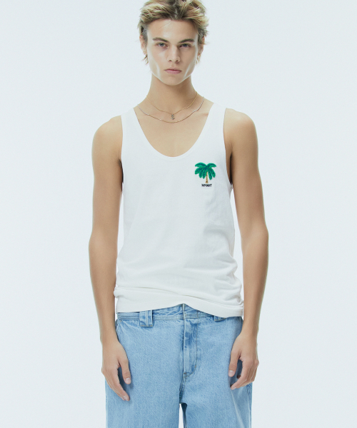 NOHANT(ノアン)の「PALM TREE SLEEVELESS WHITE(Tシャツ/カットソー・メンズ・ホワイト・MEDIUM/SMALL/X-SMALL)」の1枚目の写真