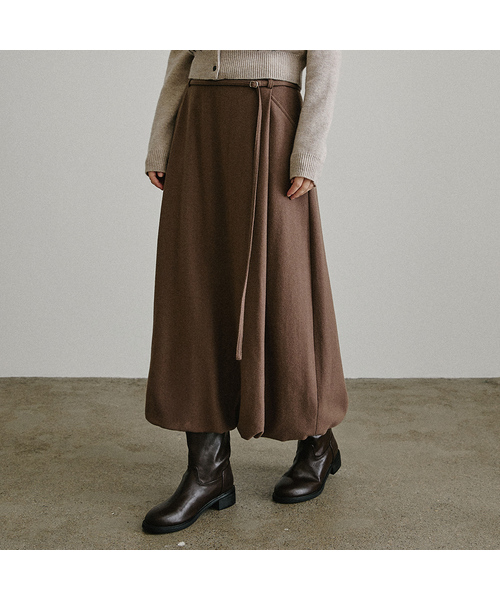 ウールベルト付きバルーンスカート_BROWN
