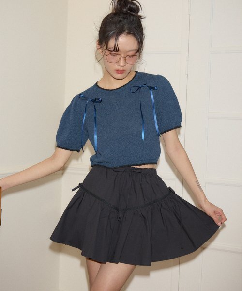 SALON DE YOHN（サロンドヨーン）の「Ribbon Shirring Mini Skirt_ Black（スカート・レディース・その他・FREE）」の2枚目の写真