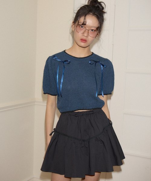 SALON DE YOHN（サロンドヨーン）の「Ribbon Shirring Mini Skirt_ Black（スカート・レディース・その他・FREE）」の3枚目の写真
