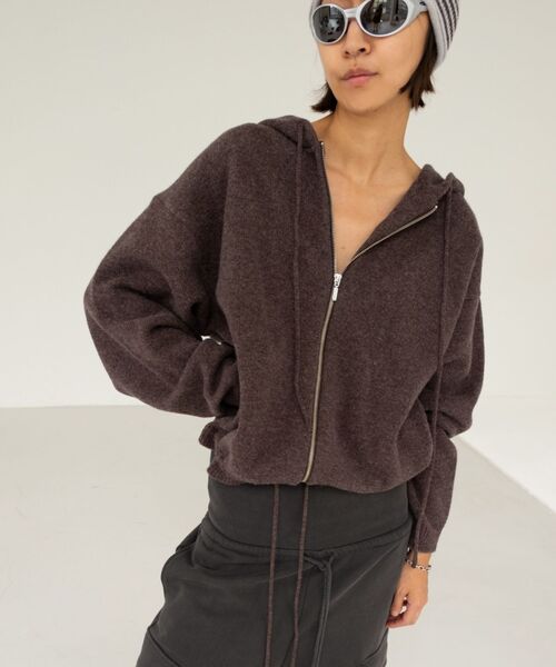 s/e/o（エスイーオー）の「【Geek Office / ギークオフィス】s/e/o / エスイーオー WOOL HOODIE ZIP-UP JUMPER（パーカー・レディース・ブラウン/チャコールグレー・FREE）」の2枚目の写真