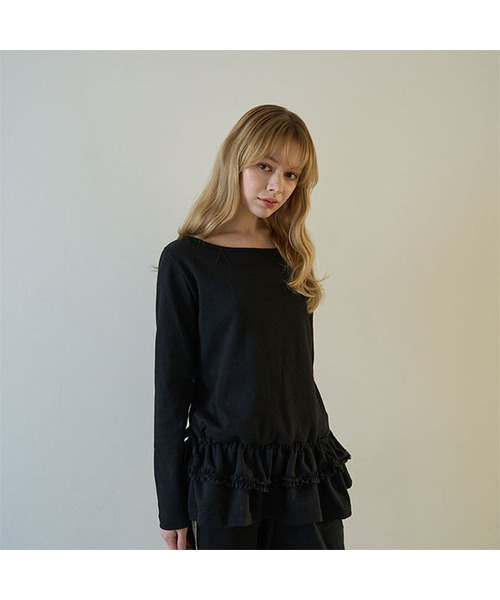 5OML(オーオーエムエル)の「レースフリルカンカンロングスリーブブラック(Tシャツ/カットソー・レディース・ブラック・FREE)」の1枚目の写真