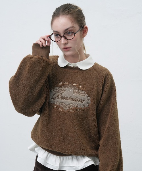 GENERAL IDEA(ジェネラルアイデア)の「【GENERAL IDEA】レースアップリケフリーストレーナー / FLEECE LACE APPLIQUE SWEATSHIRT(スウェット・レディース・ネイビー/ブラウン・S/M/L)」の1枚目の写真
