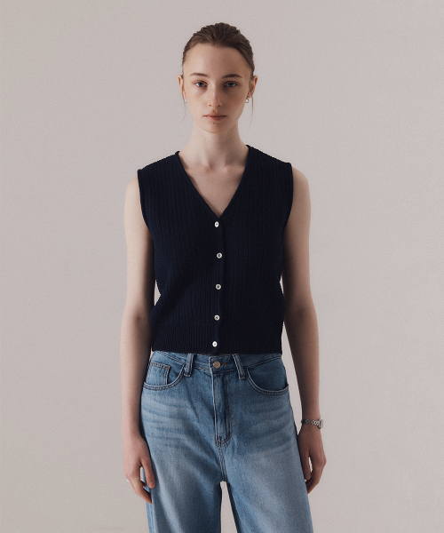 SILN(シルン)の「Henri textured knit vest (NAVY)(ベスト・レディース・その他・FREE)」の1枚目の写真