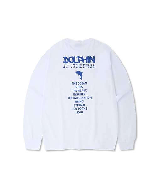 DOLPHIN WAVE APPAREL(ドルフィンウェーブアパレル)の「ドルフィンピングリーディンググラフィック長袖Tシャツホワイト(Tシャツ/カットソー・メンズ・Off White・MEDIUM/LARGE/X-LARGE)」の1枚目の写真