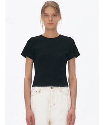 Semi-Cropped Cotton T-shirt, Black