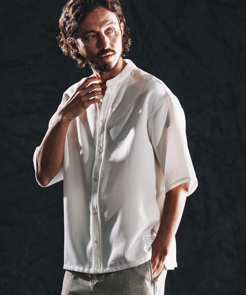 wjk reluxe（ダブルジェーケーリラックス）の「mhs2486-linen like V neck SS shirts シャツ(WR26S-14)（シャツ/ブラウス・メンズ・ブラック/ブラウン系その他/ホワイト・L/M/S）」の2枚目の写真