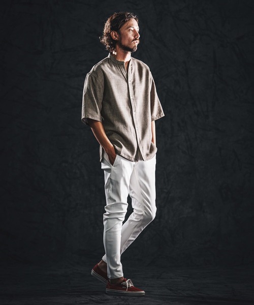 wjk reluxe（ダブルジェーケーリラックス）の「mhs2486-linen like V neck SS shirts シャツ(WR26S-14)（シャツ/ブラウス・メンズ・ブラック/ブラウン系その他/ホワイト・L/M/S）」の5枚目の写真