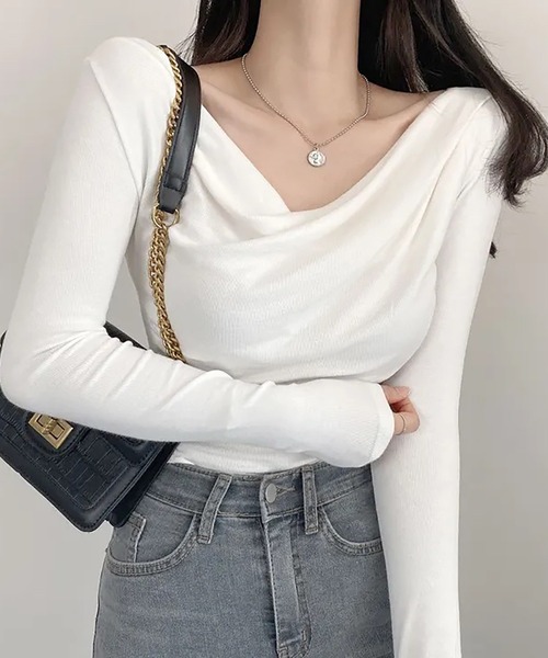 Girly Doll(ガーリードール)の「ドレープネックロングスリーブカットソー(Tシャツ/カットソー・レディース・ホワイト/ミント/アイボリー/カーキ/ブラック・F)」の11枚目の写真