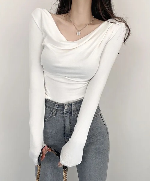 Girly Doll(ガーリードール)の「ドレープネックロングスリーブカットソー(Tシャツ/カットソー・レディース・ホワイト/ミント/アイボリー/カーキ/ブラック・F)」の12枚目の写真