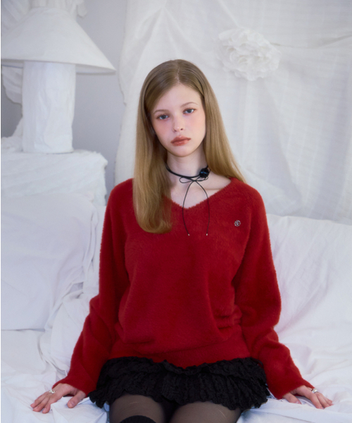 ROSEFRANTZ（ロゼフランツ）の「Fur V-neck Knit [Red]（ニット/セーター・レディース・その他・ONE SIZE）」の2枚目の写真