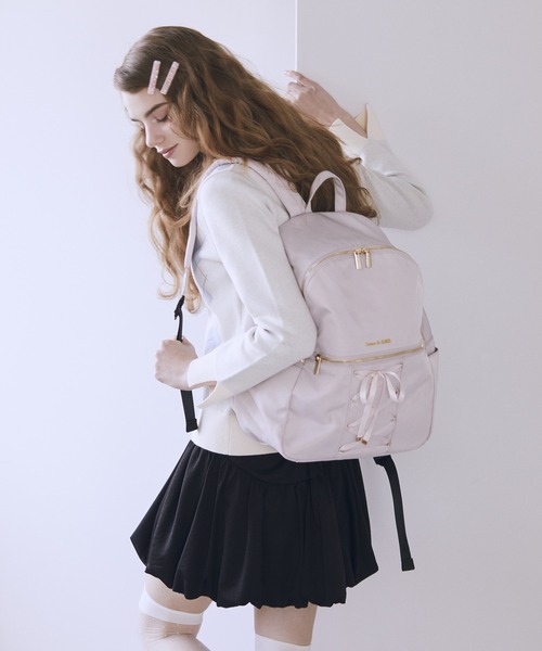 Maison de FLEUR（メゾンドフルール）の「撥水加工レースアップリボンリュック（バックパック/リュック・レディース・ピンク系その他/ブラック・FREE）」の8枚目の写真