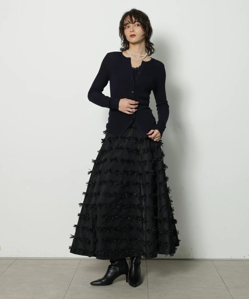 CADUNE（カデュネ）の「リボンジャガードスカート（スカート・レディース・ブラック/ホワイト・38/36/34）」の2枚目の写真