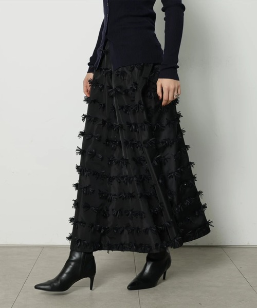 CADUNE（カデュネ）の「リボンジャガードスカート（スカート・レディース・ブラック/ホワイト・38/36/34）」の3枚目の写真