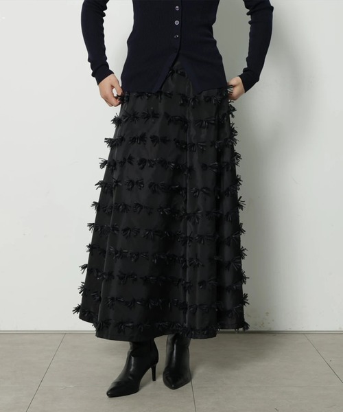 CADUNE（カデュネ）の「リボンジャガードスカート（スカート・レディース・ブラック/ホワイト・38/36/34）」の4枚目の写真