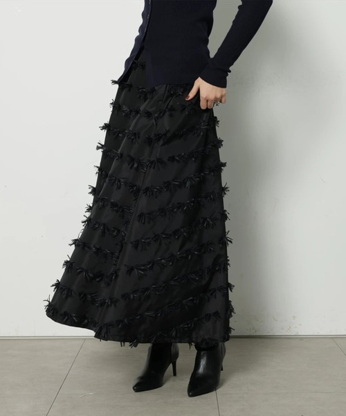 CADUNE（カデュネ）の「リボンジャガードスカート（スカート・レディース・ブラック/ホワイト・38/36/34）」の5枚目の写真