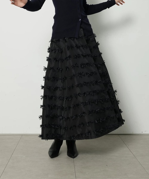 CADUNE（カデュネ）の「リボンジャガードスカート（スカート・レディース・ブラック/ホワイト・38/36/34）」の6枚目の写真