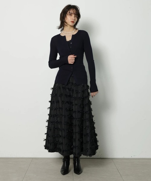 CADUNE（カデュネ）の「リボンジャガードスカート（スカート・レディース・ブラック/ホワイト・38/36/34）」の9枚目の写真