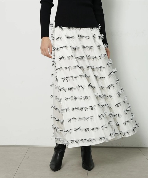 CADUNE（カデュネ）の「リボンジャガードスカート（スカート・レディース・ブラック/ホワイト・38/36/34）」の16枚目の写真