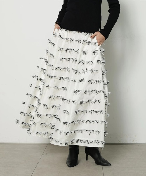 CADUNE（カデュネ）の「リボンジャガードスカート（スカート・レディース・ブラック/ホワイト・38/36/34）」の17枚目の写真