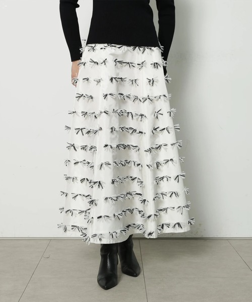 CADUNE（カデュネ）の「リボンジャガードスカート（スカート・レディース・ブラック/ホワイト・38/36/34）」の18枚目の写真