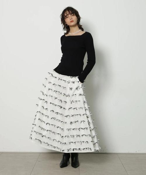 CADUNE（カデュネ）の「リボンジャガードスカート（スカート・レディース・ブラック/ホワイト・38/36/34）」の19枚目の写真