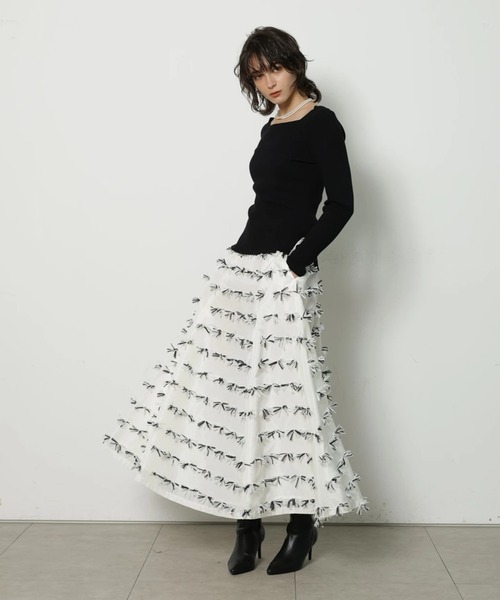 CADUNE（カデュネ）の「リボンジャガードスカート（スカート・レディース・ブラック/ホワイト・38/36/34）」の20枚目の写真
