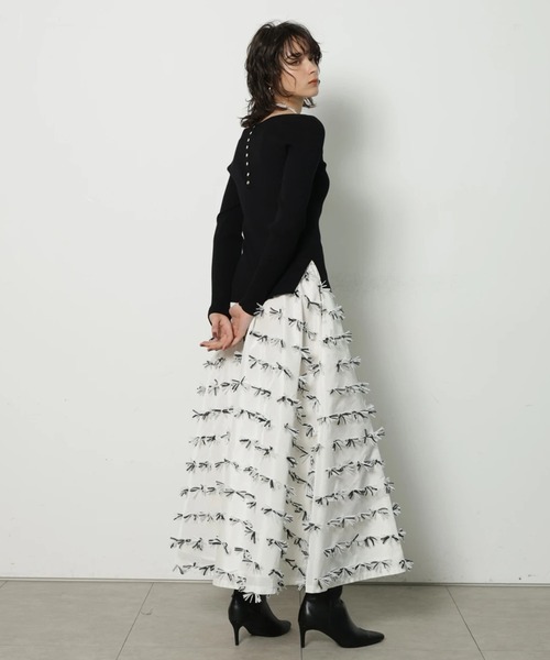 CADUNE（カデュネ）の「リボンジャガードスカート（スカート・レディース・ブラック/ホワイト・38/36/34）」の22枚目の写真
