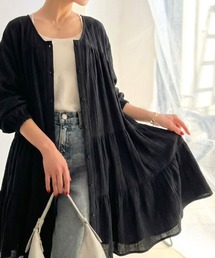 【Classical Evon】華やかさと体型カバーを両立する、着回し抜群な1枚。前後2wayパナマ風ティアードチュニック(長袖)