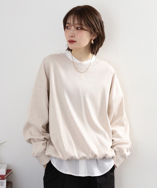 Arinomama(アリノママ)の「Arinomama オーガニックフライス ゆるオーバートレーナー(スウェット・レディース・アイボリー/スミクロ/モカ・FREE)」の1枚目の写真