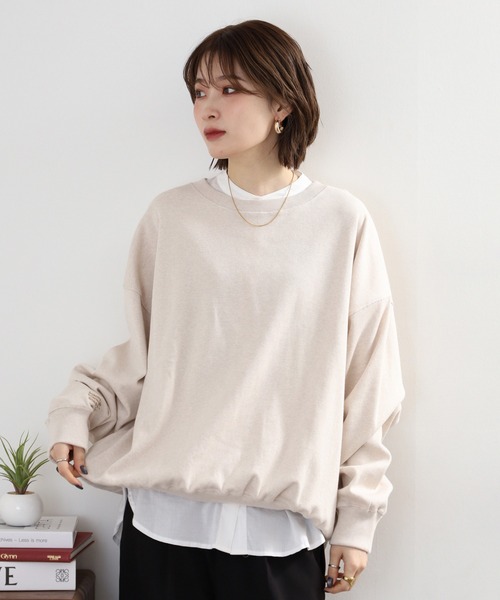 Arinomama(アリノママ)の「Arinomama オーガニックフライス ゆるオーバートレーナー(スウェット・レディース・アイボリー/スミクロ/モカ・FREE)」の4枚目の写真