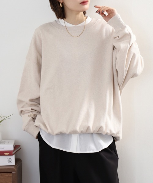 Arinomama(アリノママ)の「Arinomama オーガニックフライス ゆるオーバートレーナー(スウェット・レディース・アイボリー/スミクロ/モカ・FREE)」の6枚目の写真