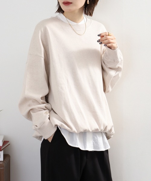 Arinomama(アリノママ)の「Arinomama オーガニックフライス ゆるオーバートレーナー(スウェット・レディース・アイボリー/スミクロ/モカ・FREE)」の7枚目の写真