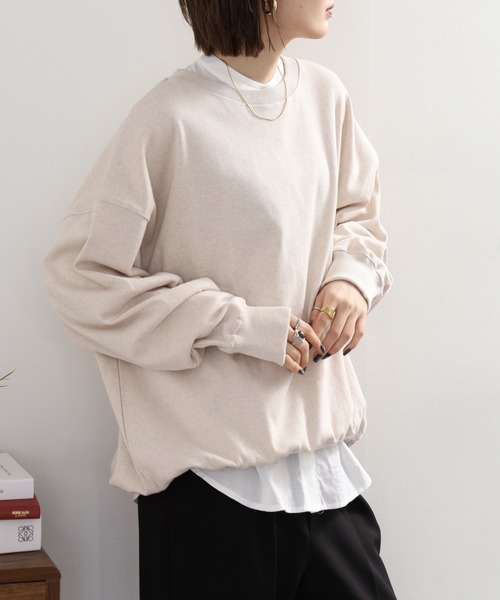 Arinomama(アリノママ)の「Arinomama オーガニックフライス ゆるオーバートレーナー(スウェット・レディース・アイボリー/スミクロ/モカ・FREE)」の8枚目の写真