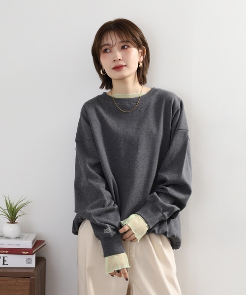 Arinomama(アリノママ)の「Arinomama オーガニックフライス ゆるオーバートレーナー(スウェット・レディース・アイボリー/スミクロ/モカ・FREE)」の16枚目の写真
