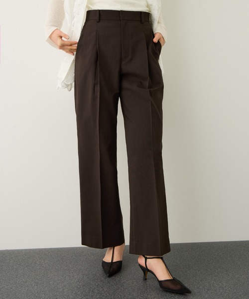 ROPE'(ロペ)の「リネンライクセミフレアパンツ/イージーケア・セットアップ対応(その他パンツ・レディース・ダークブラウン/ベージュ・38/36/40)」の1枚目の写真